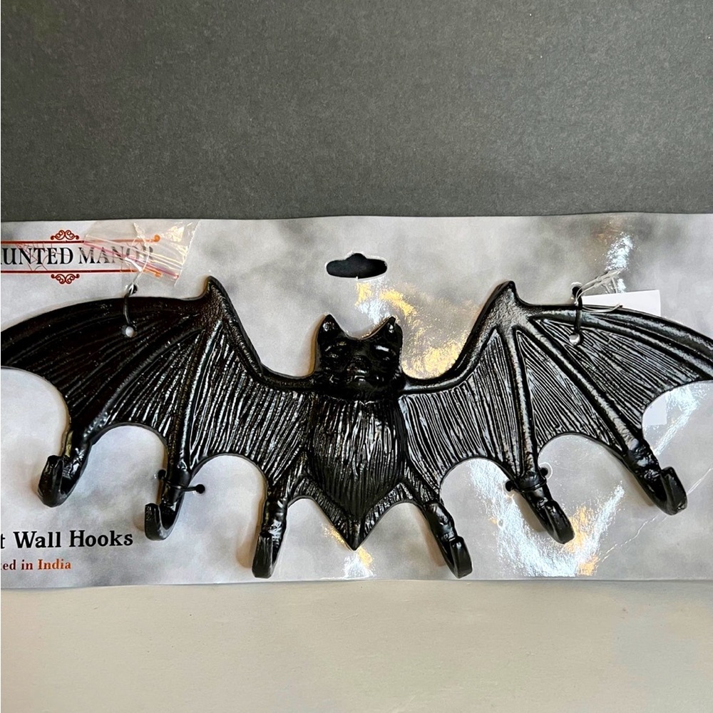 Large Halloween Vampire Bat Metal Wall Hooks on Wings Goth Spooky Decor